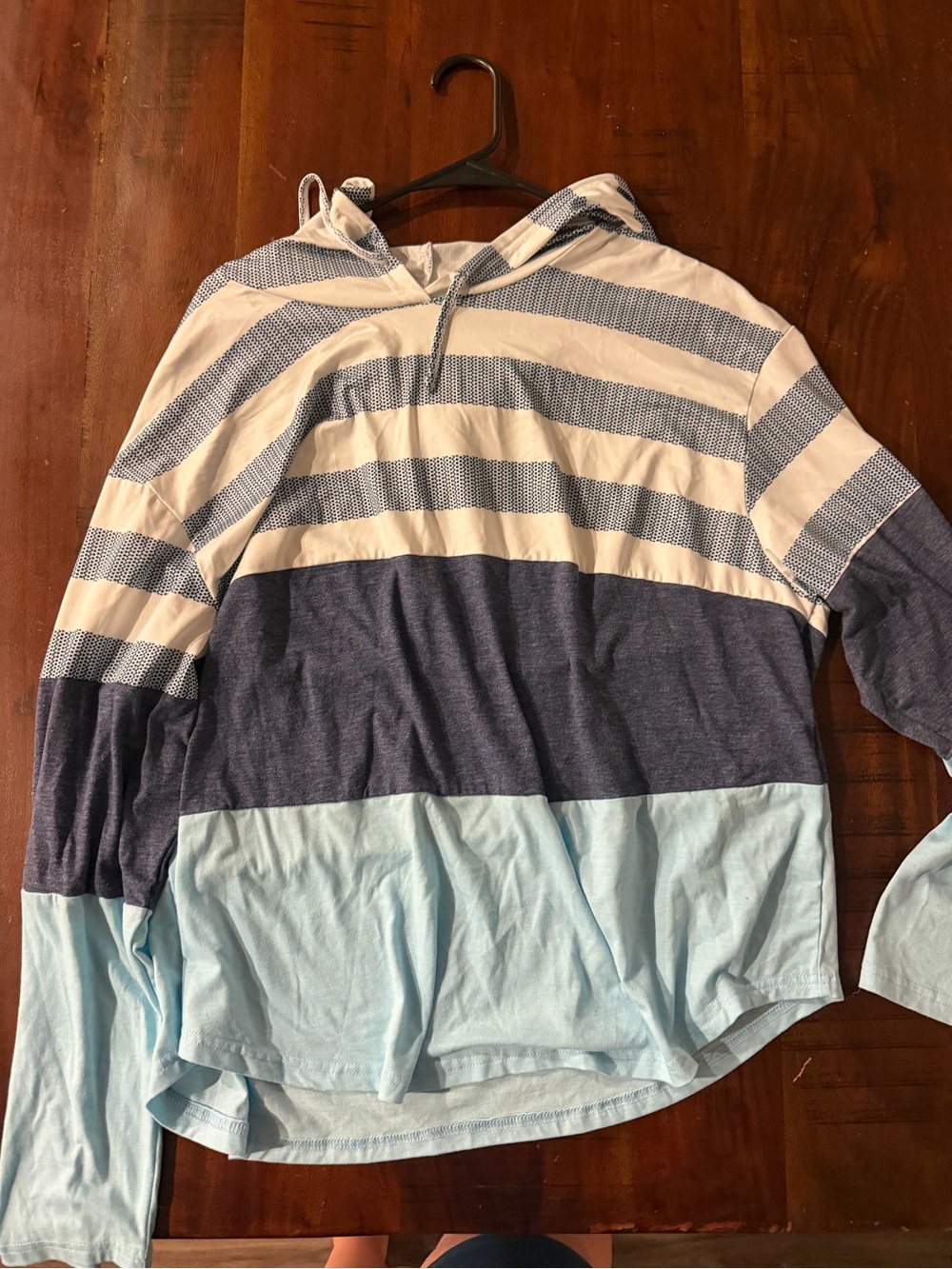 Womens Lightweight Hooded Sweater - Blue & White Stripe